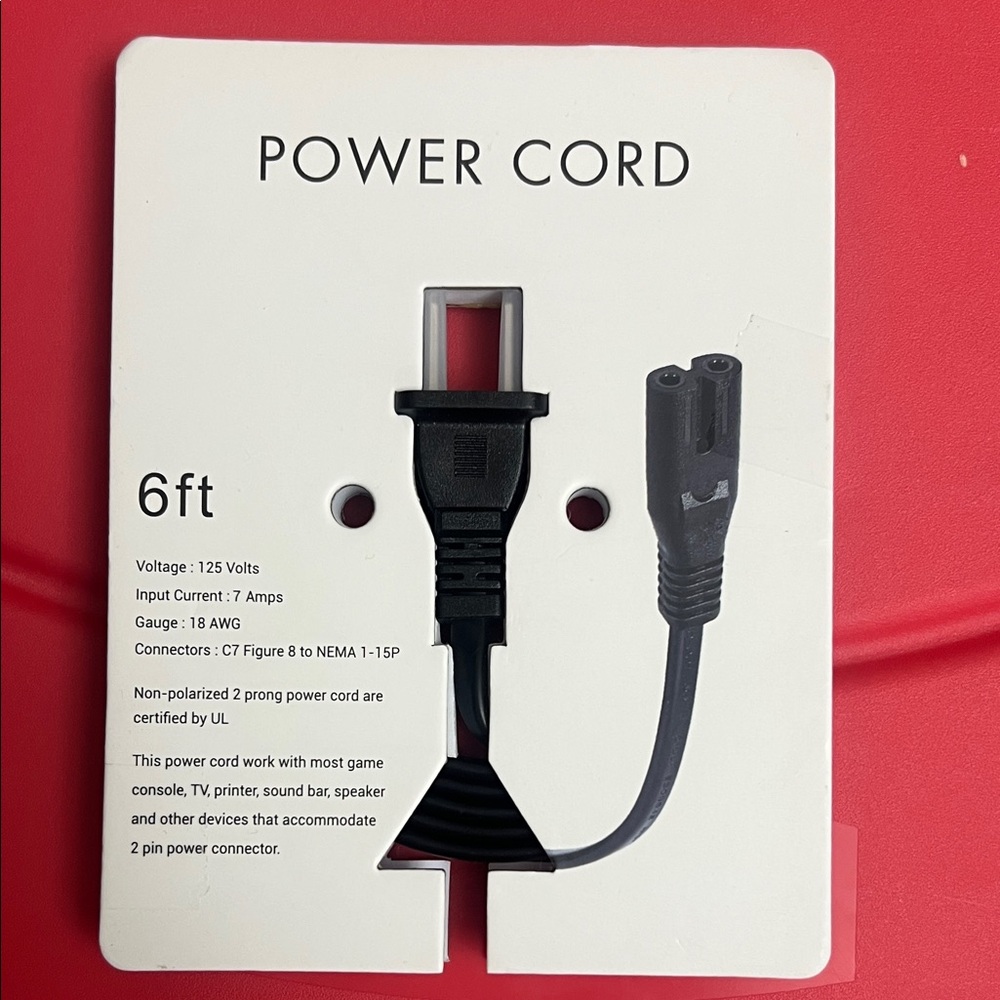 NIB 6ft Black Power Cord